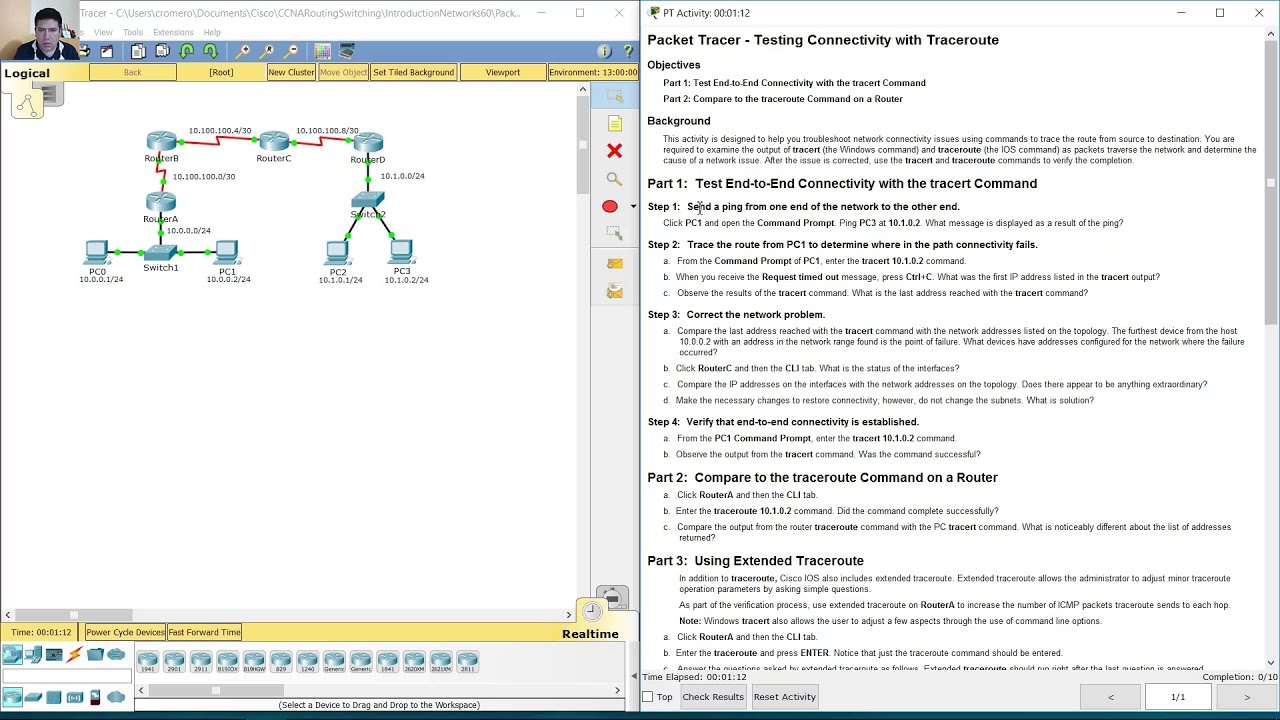 11.3.2.3 Packet Tracer - Test Connectivity with Traceroute