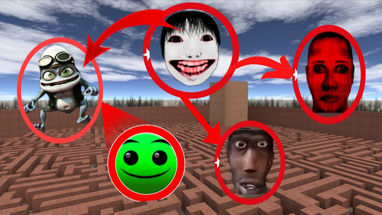 GM BIG MAZE ESCAPE! Yoshie, Red Selene & Crazy Frog Chase Me | FIRE IN THE HOLE #gmod #nextbot