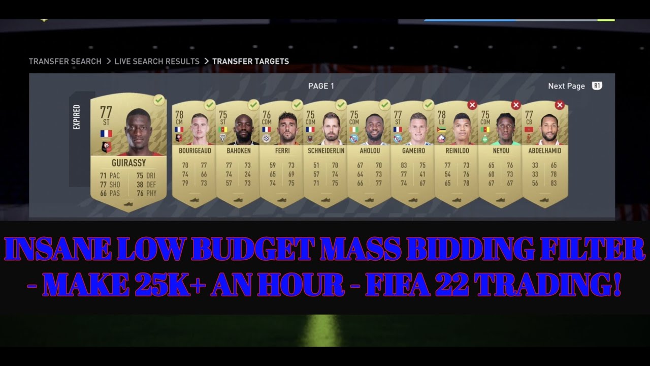 FIFA 22 TRADING TIPS - INSANE LOW BUDGET MASS BIDDING FILTER - MAKE 25K+ AN HOUR - FIFA 22 TRADING!