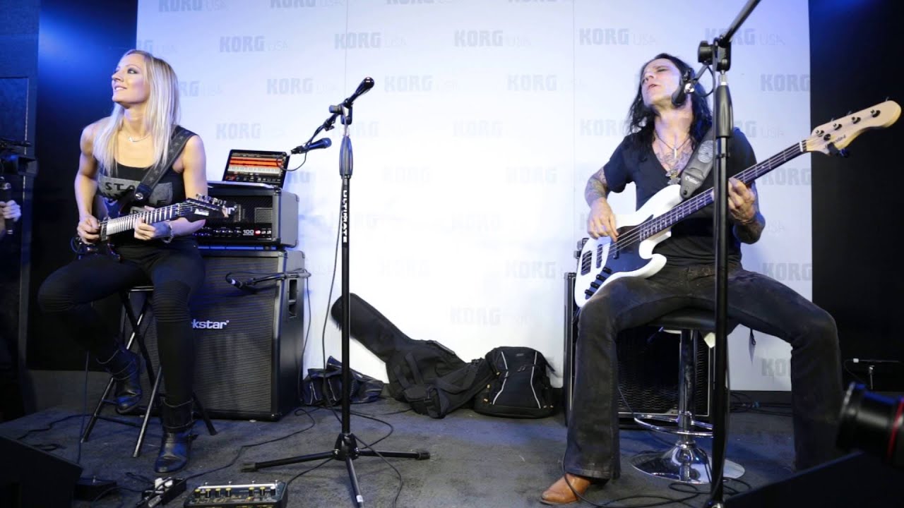 Nita Strauss and Chuck Garric play Iron Maiden at Korg booth sound room