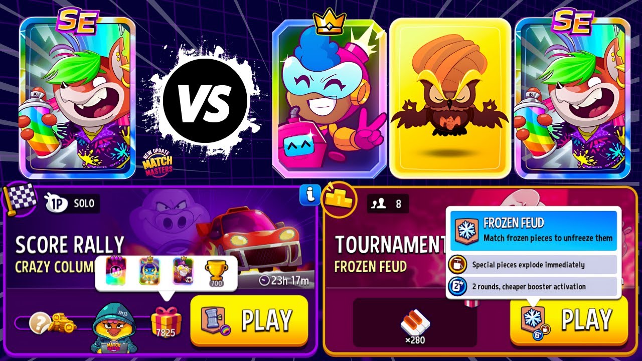 Crazy Columns + Rainbow Score Rally 7825p/ TOURNAMENT 8 players Frozen Feud + Blow'Em Up