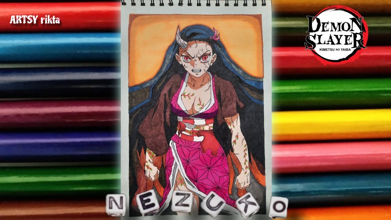 Drawing nezuko kamado from demon slayer 🎨// NEZUKO KAMADO 🎀 // DEMON SLAYER   ANIME ART 🥏