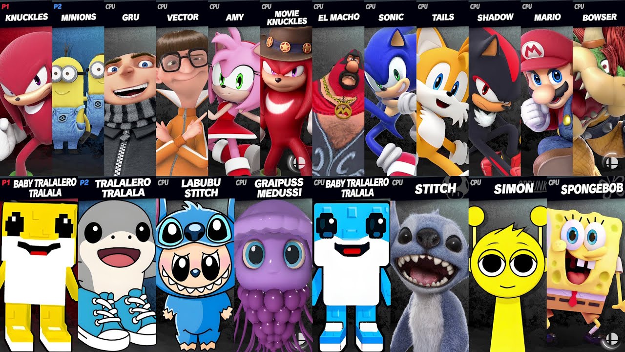 Sonic vs Mario vs Steal a Brainrot vs Stitch vs Tralalero Tralala | Super Smash Bros Ultimate