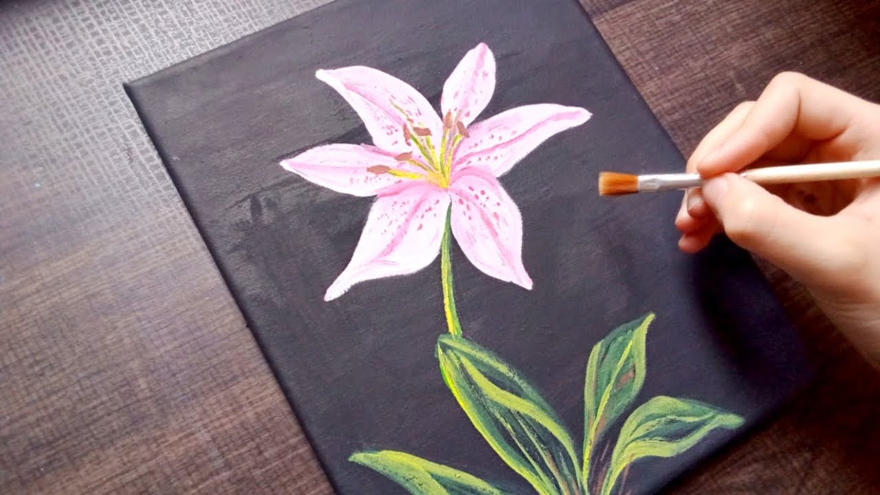 How To Paint Lily Flower Acrylic Painting Techniques For Beginners / Basic Acrylic Painting