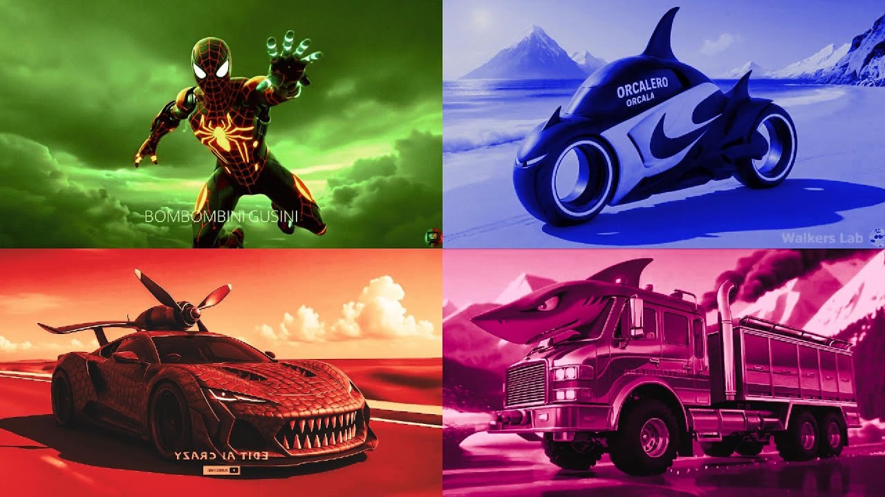 GREEN SPIDER MAN 🆚 BLUE ORCA BIKE🆚RED MONSTER CAR 🆚PURPLE SHARK TRUCKCRAZY BRAINROT  | Tiles Hop EDM