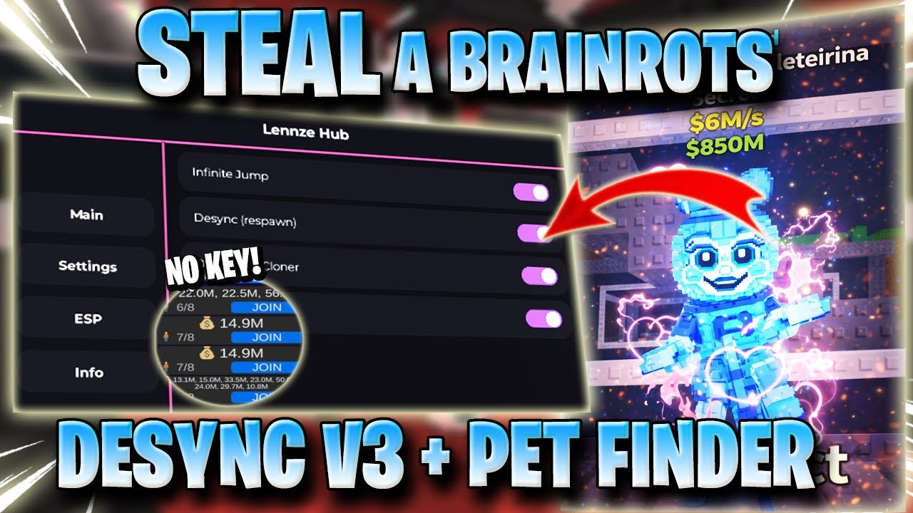 STEAL A BRAINROT SCRIPT *NO KEY* - LENNZE HUB NEW UPDATE!, DESYNC V3 INVISIBLE, ANTI HIT, & MORE! ❄️