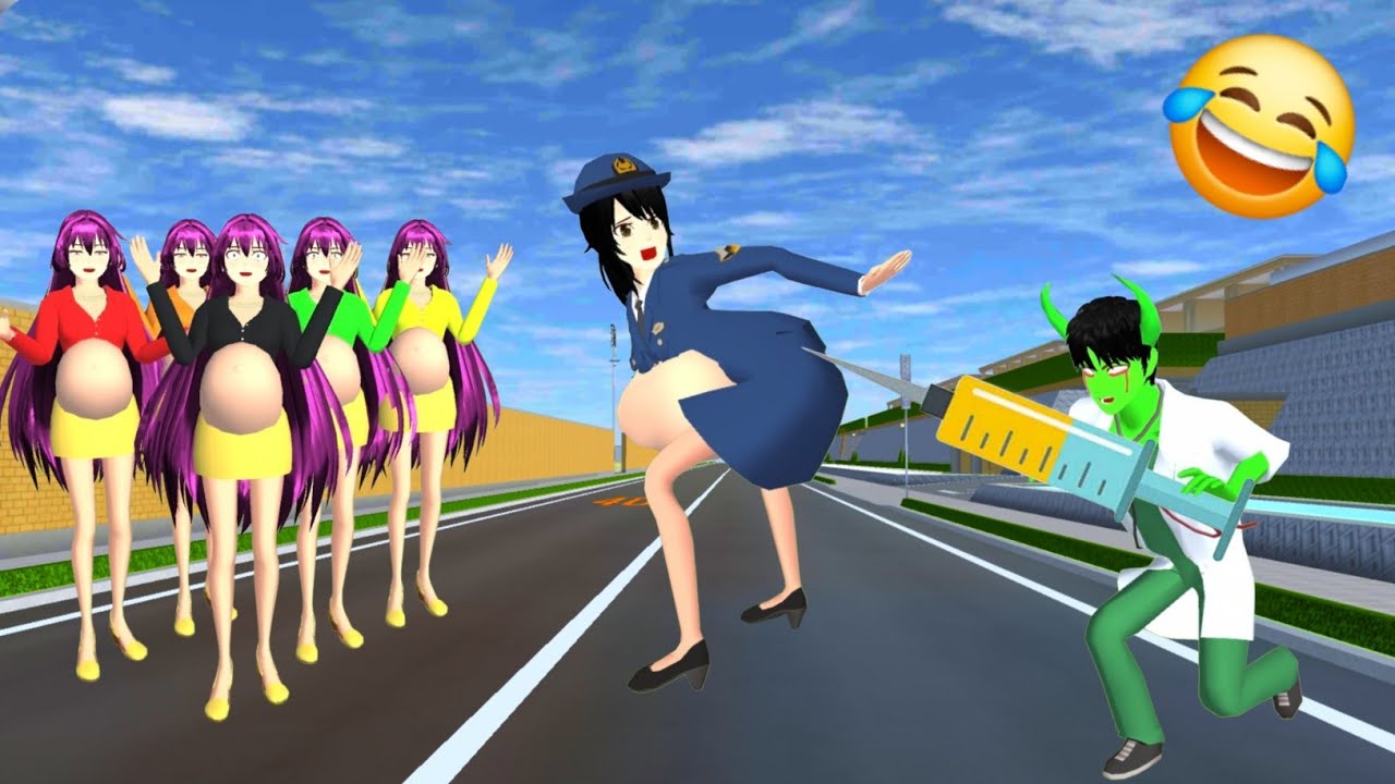 Police Rina barbie pregnant rainbow injected by a zombie doctor scary 😱 #sakuraschoolsimullator 