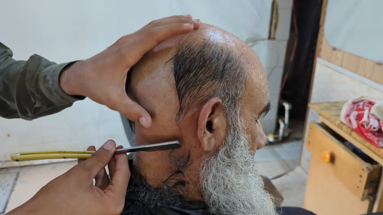 Old man Head shave straight razor 🪒 tutorial zaibi barber shop