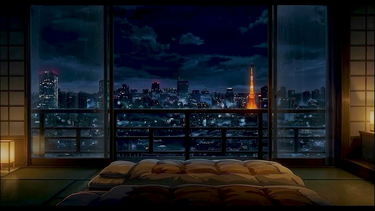 Rain Over Tokyo w Distant Rolling Thunder Sounds for sleep, study, relaxation | ASMR 4K