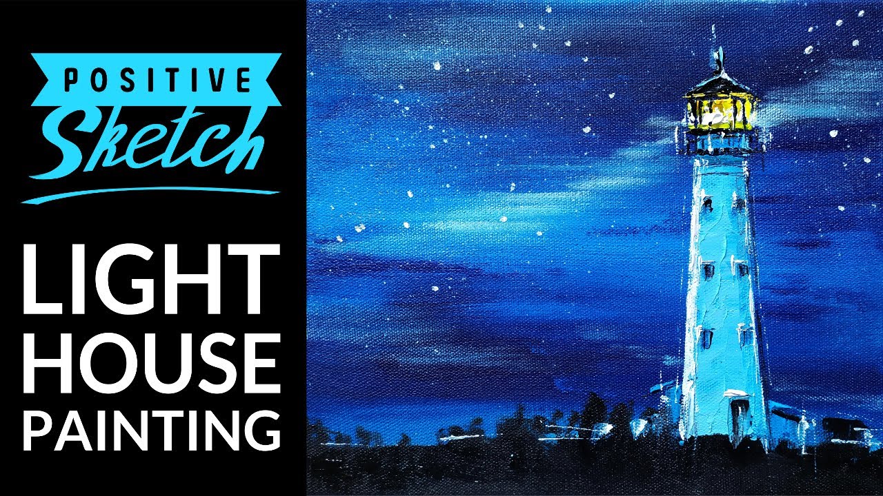 Easy acrylic painting tutorial, Easy drawing, Lighthouse painting, Daily art, Demo