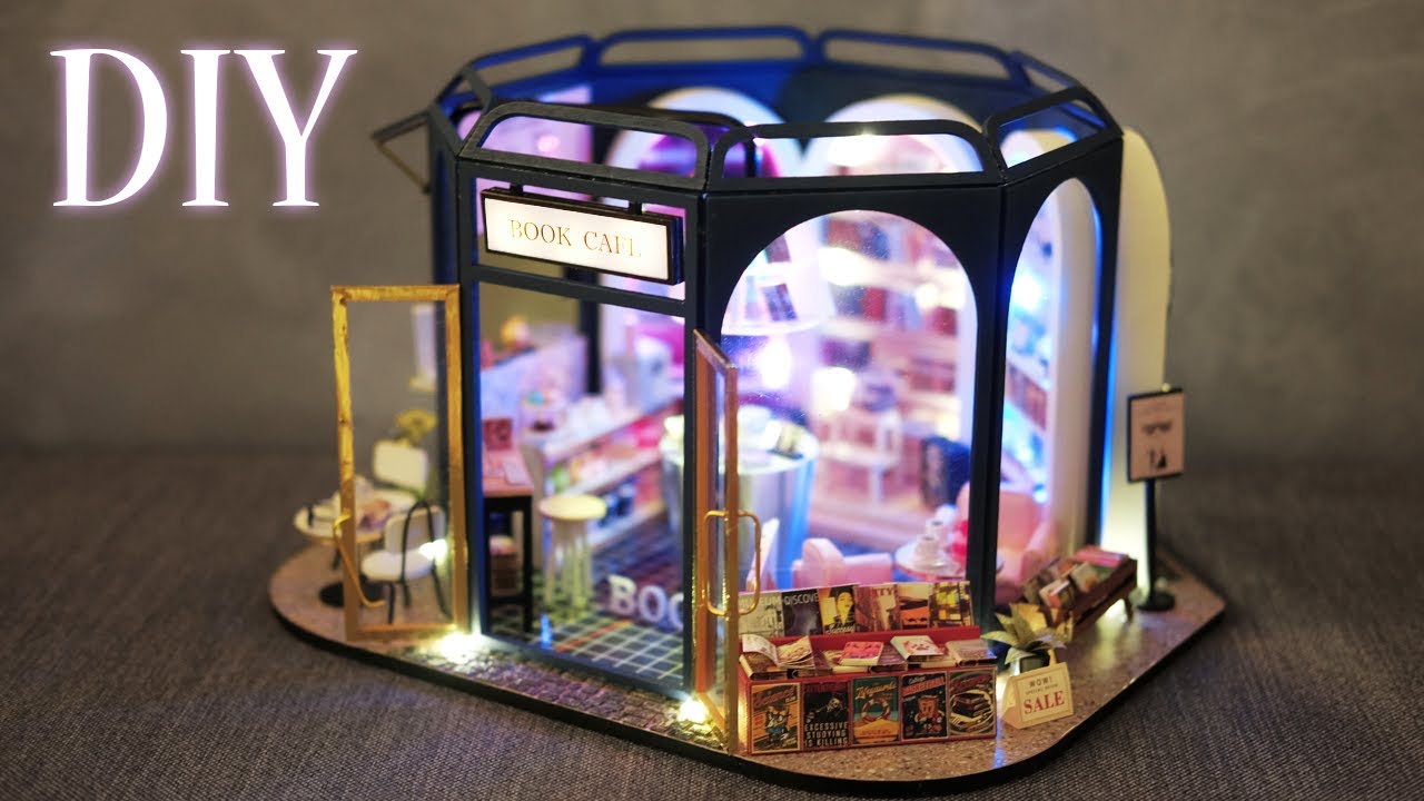 DIY Miniature Dollhouse Kit || Book Cafe With Bookshelf & Coffee Corner - Relaxing Satisfying Video
