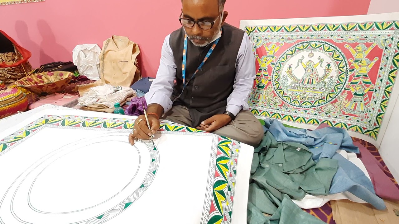 Hand Manjusha art Painting | Sri Manoj Pandit Bihar | Trade  Fair | Hunar Haat | Delhi 2021