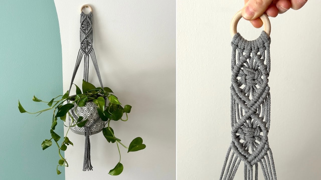 EASY Small Macrame Plant Hanger with Ring | Diamond Pattern Step-by-step Tutorial for Beginners