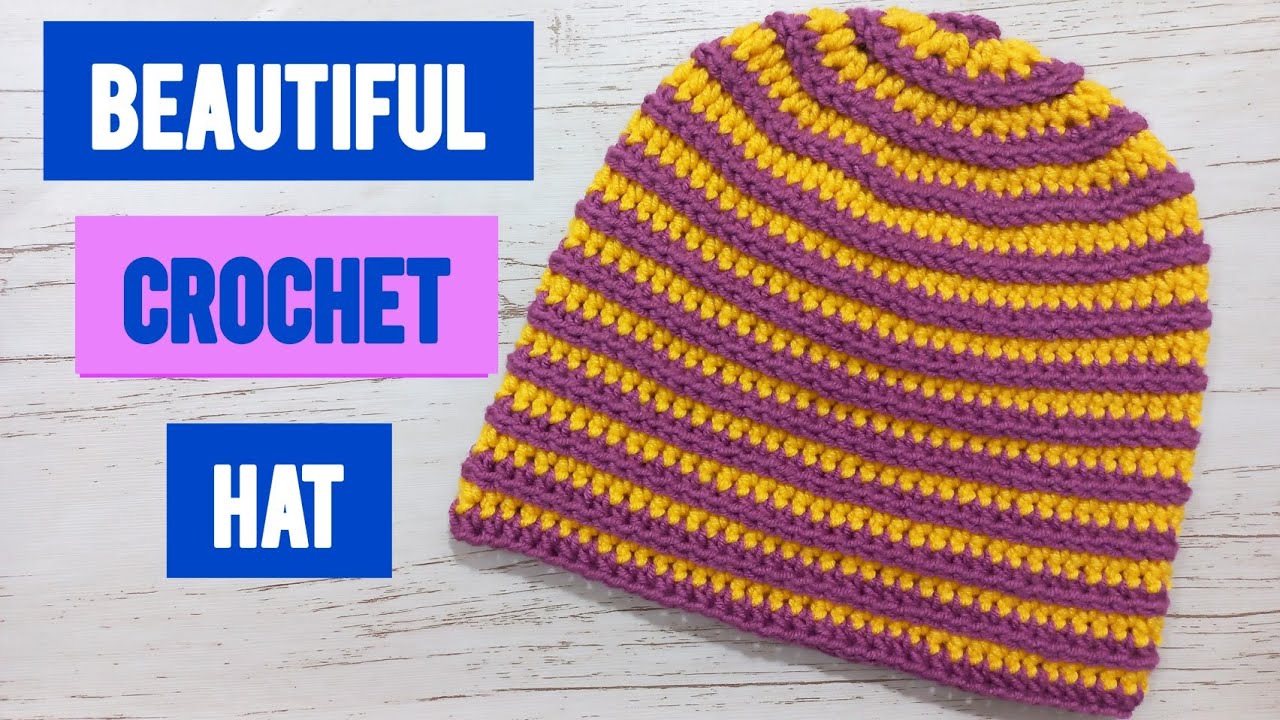 Красивая вязаная крючком шапка сверху вниз/удобная и милая шапочка-бини