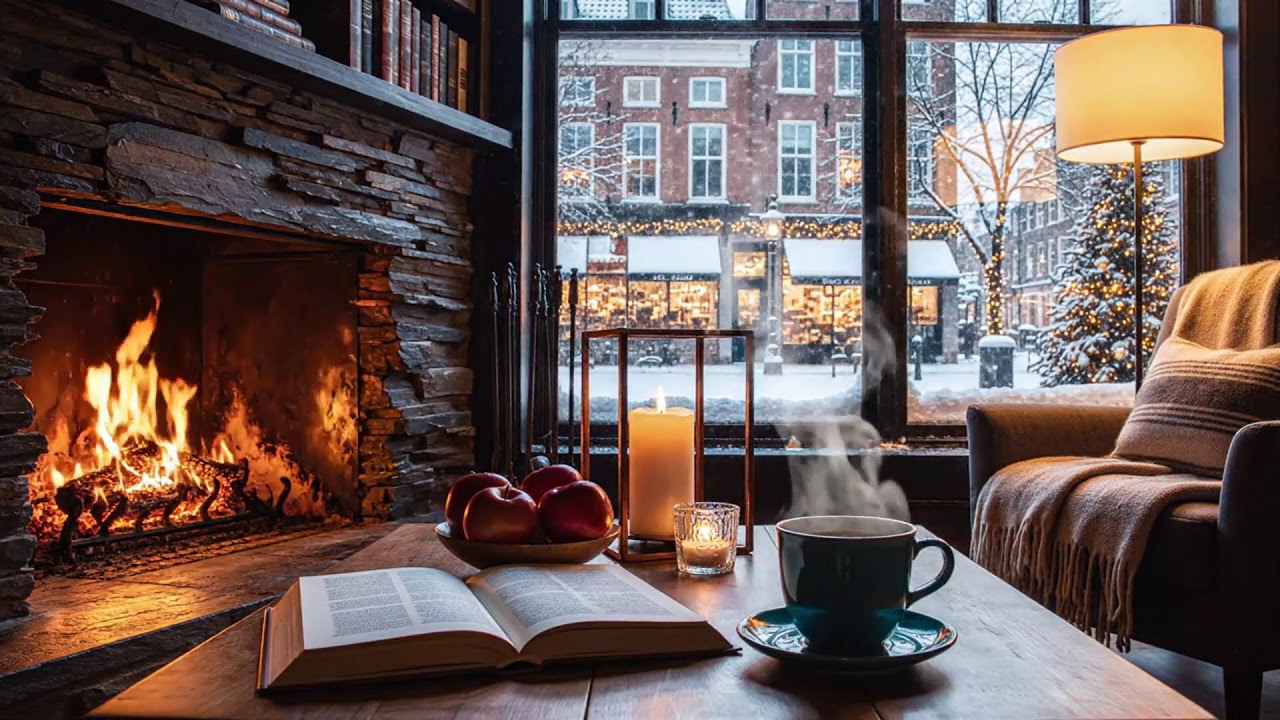 A Quiet Winter Café ❄️ Slow Jazz & Crackling Fireplace for Deep Concentration