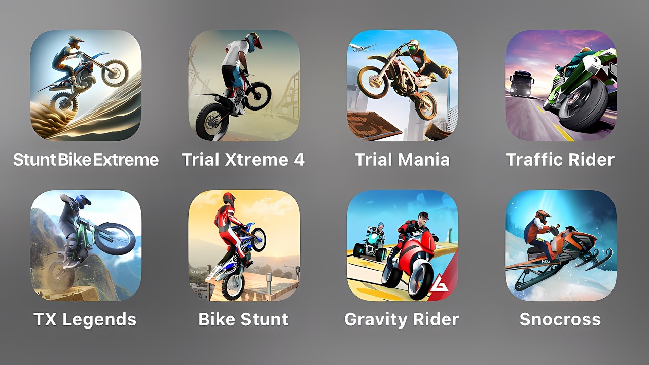 Stunt Bike Extreme, Trial Xtreme 4, Trial Mania, Traffic Rider, TX Legends, Bike Stunt, Gravity Ride