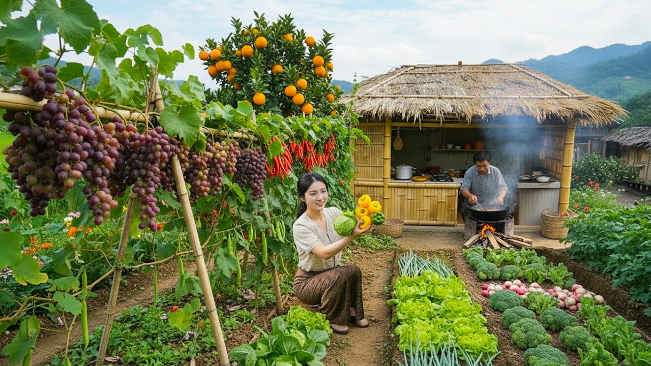 Peaceful Country Life: Gardening, Harvesting, and Cooking a Simple Homemade Meal