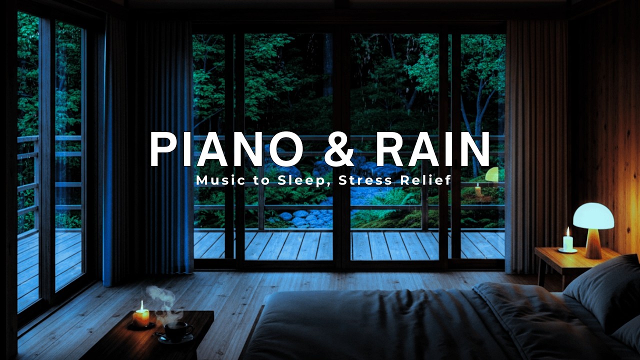 Relaxing Piano & Rain 😴 Warm Cozy Bedroom Ambience for Stress Relief & Sleep