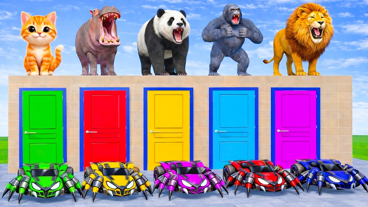 Long Slide Game With Cow Elephant Gorilla Hippopotamus Tiger - 3d Animal Game - Funny 3d Animals