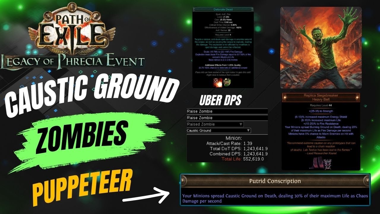 [PoE 1] Legacy of Phrecia Puppeteer Caustic Ground Zob-ombies Detonate Dead Putrid Conscription