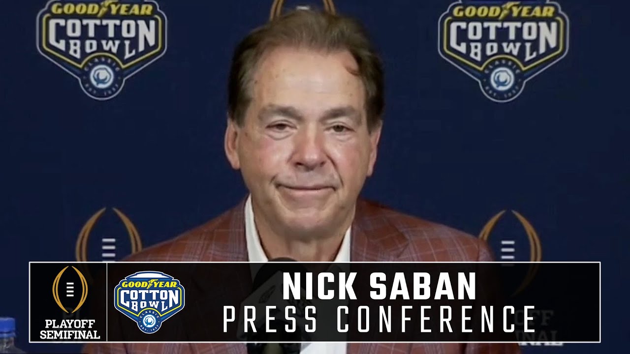 Nick Saban addresses the media as Alabama arrives in Dallas for the CFP Semifinal at the Cotton Bowl