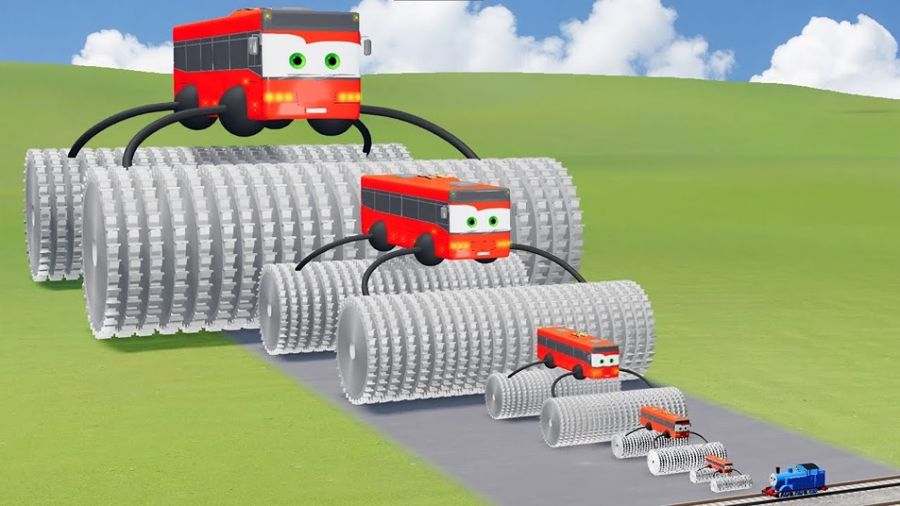Big & Small McQueen Bus with Saw Wheels VS Train | BeamNG.drive
