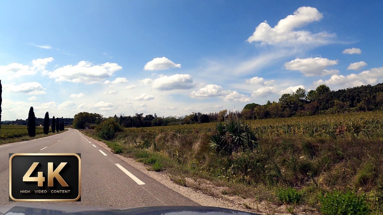 4K Scenic Drive from Orange to Nîmes - A Journey Through Provence, France (No Highway)