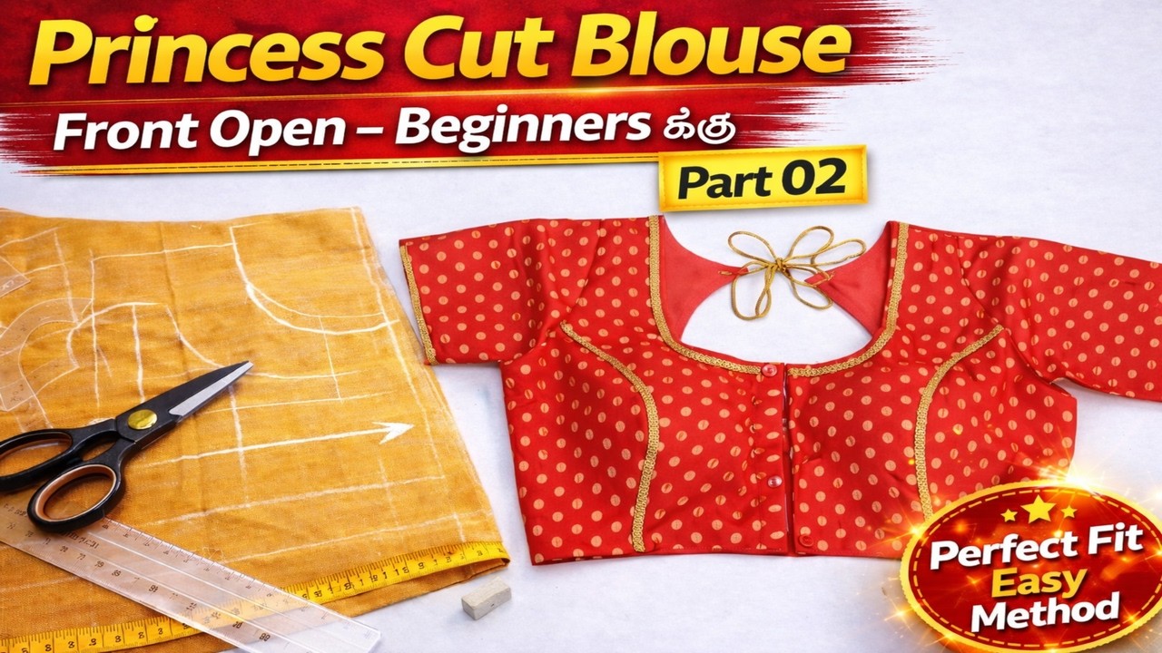 Princess cut blouse with front open cutting and stitching for beginners - part 02