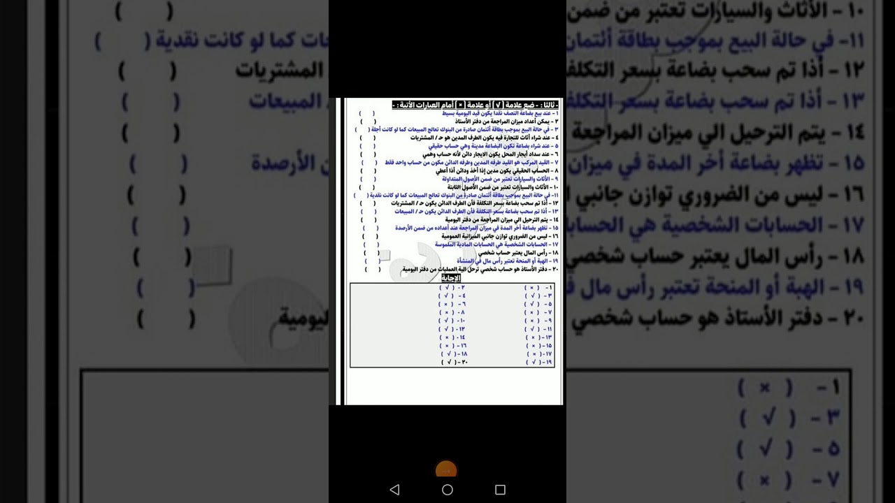 المراجعه النهائيه لمادة المحاسبه الماليه للصف الأول الثانوي الفني تجاري ،  عام ٢٠٢٠