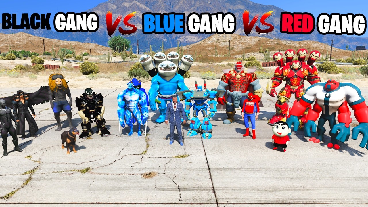 Franklin Blue Gang Vs Shinchan Red Gang Vs Chop Black in GTA 5!