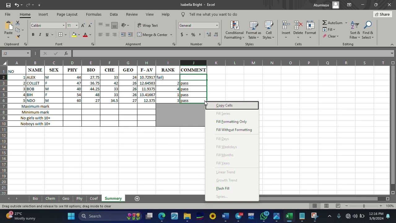 AL EXCEL ICT PART 4(MAX,MIN,IF,COUNTIFS)