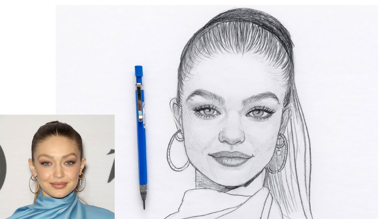 Gigi Hadid Realistic Portrait Drawing Tutorial | Face Proportions & Shading