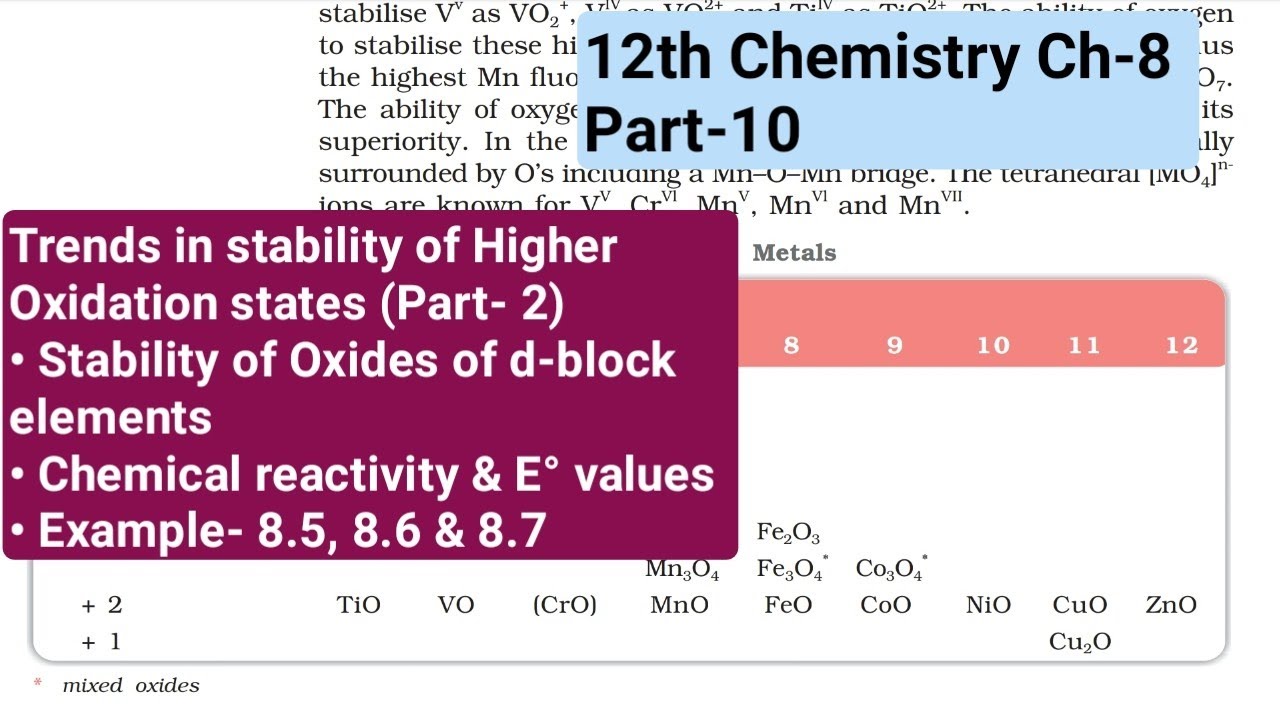 12th Chemistry Ch-8||Part-10||Stability of Oxides of 3-d metals & E° value||Study with Farru