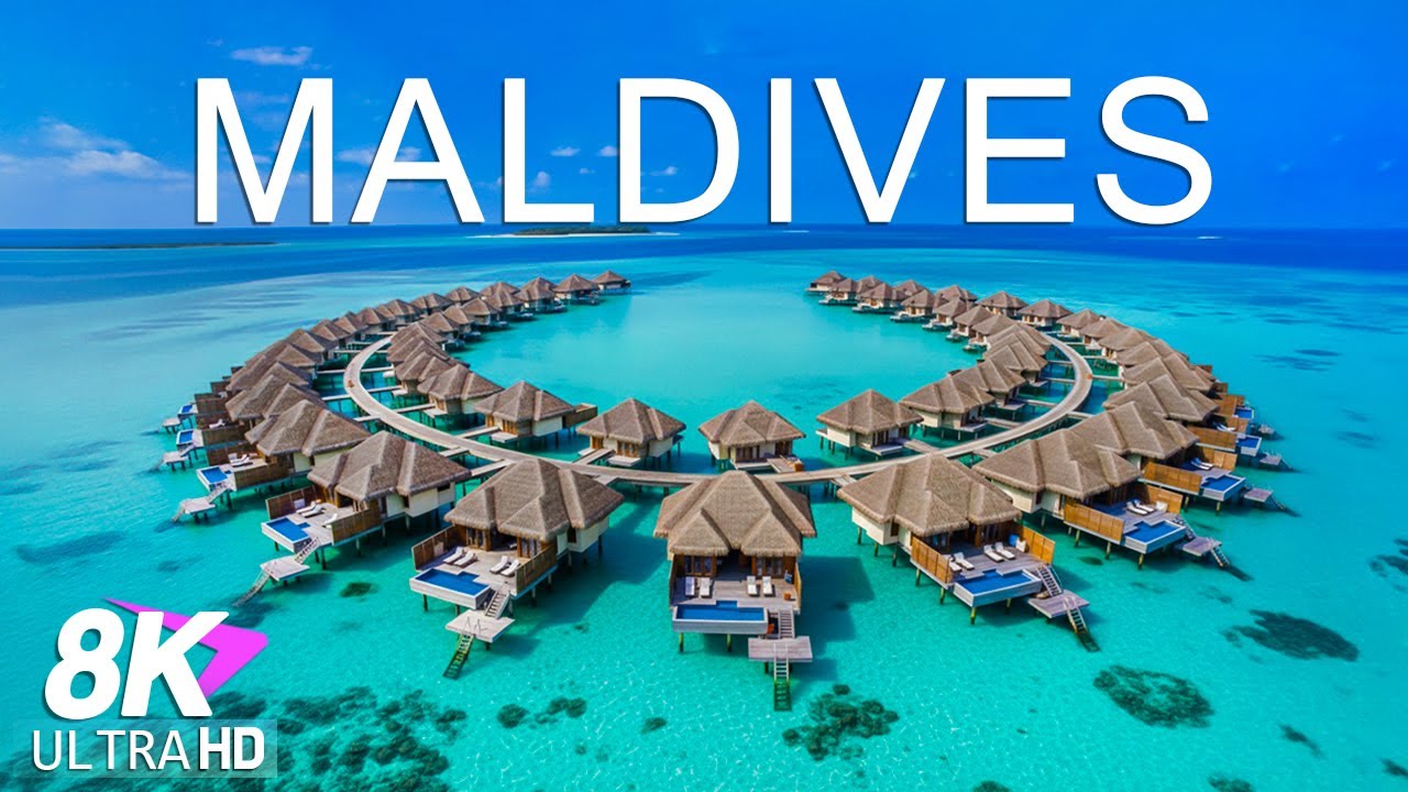 Maldives 8K | Flying Over the World's Clearest Waters with Soothing Piano