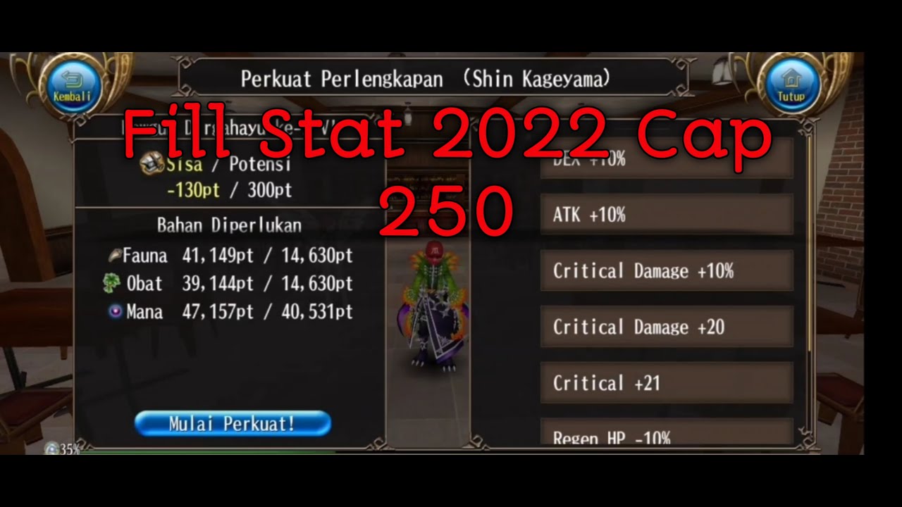 Fill Stat New 2022 Cap 250 | Toram Online
