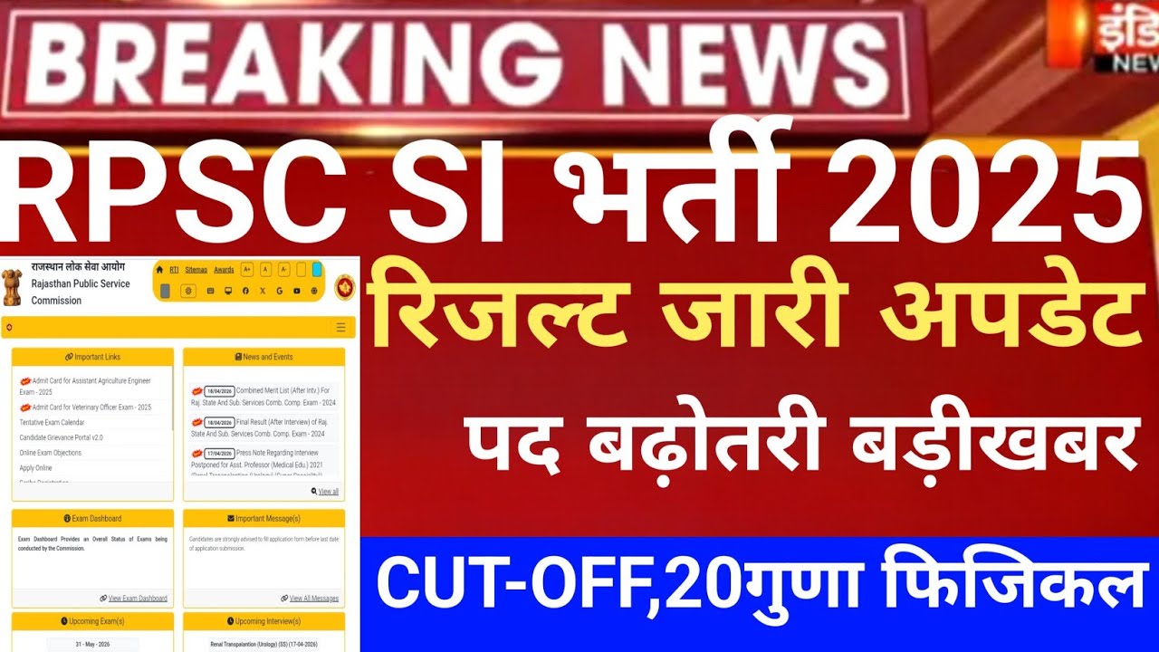 Rajasthan si result 2026/Rpsc si exam CUT-OFF 2026/Rpsc si result 2026/Rpsc si physical test 2026