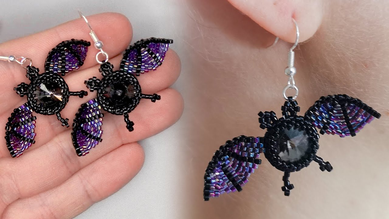 Easy Beaded Earrings Tutorial: How to make beaded bat earrings
