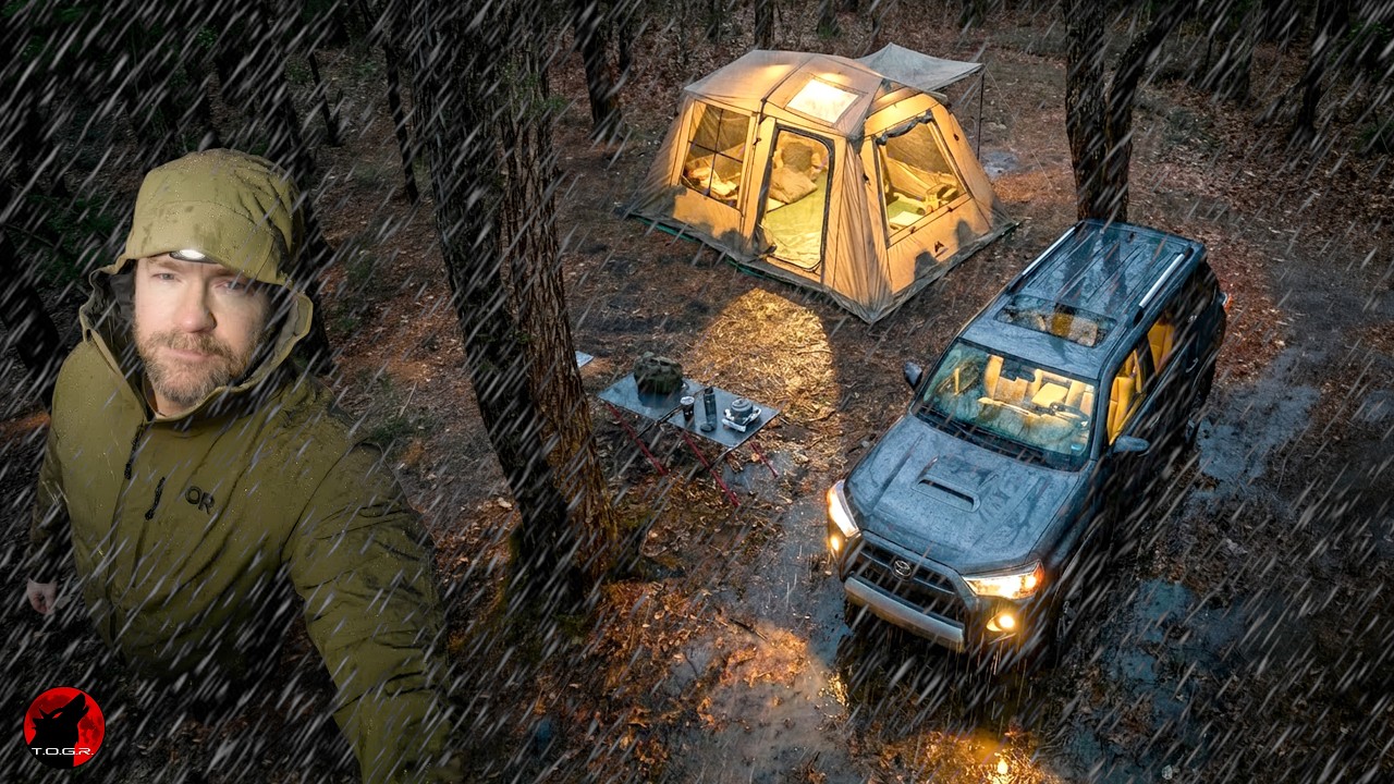 Cold Rain Camping with the World's Most Powerful Heater in a MASSIVE Tent
