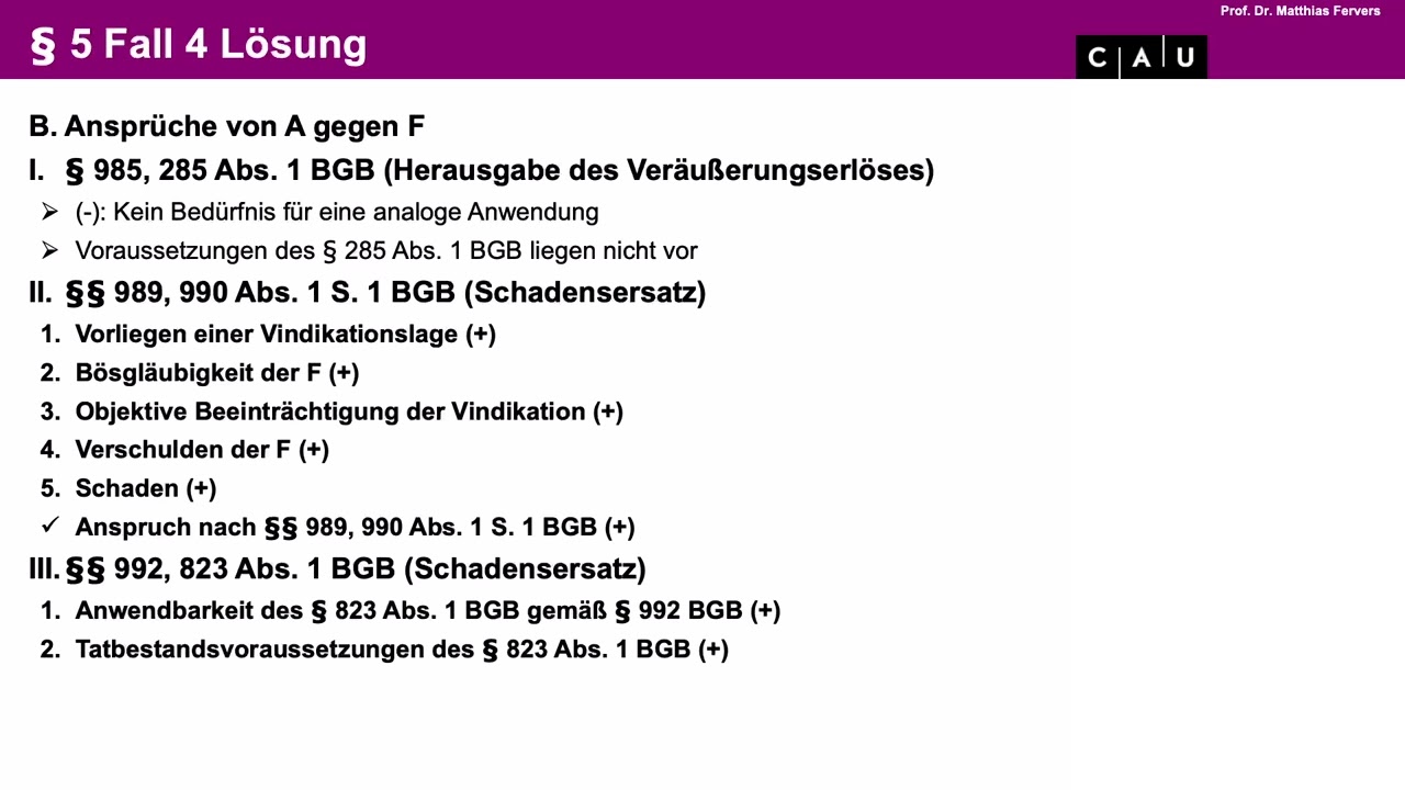 Examenskurs Mobiliarsachenrecht – Folge 06 (EBV: Probleme bei Nutzungs- und Schadensersatz)