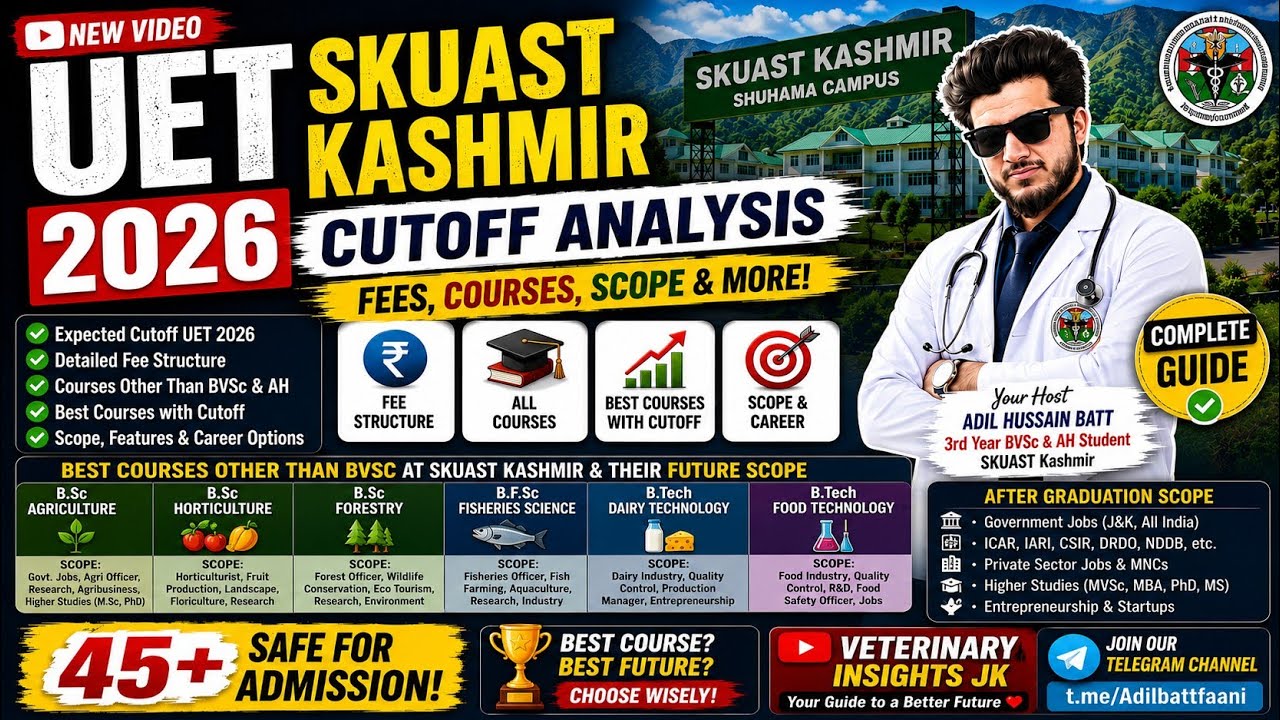 SKUAST Kashmir UET 2026 Complete Guide | Expected Cutoff, Fees, Best Courses & Career Scope |45+Safe