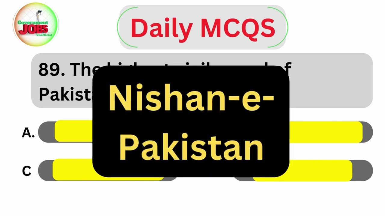 The highest civil award of Pakistan is? Important MCQS for FPSC,PPSC 