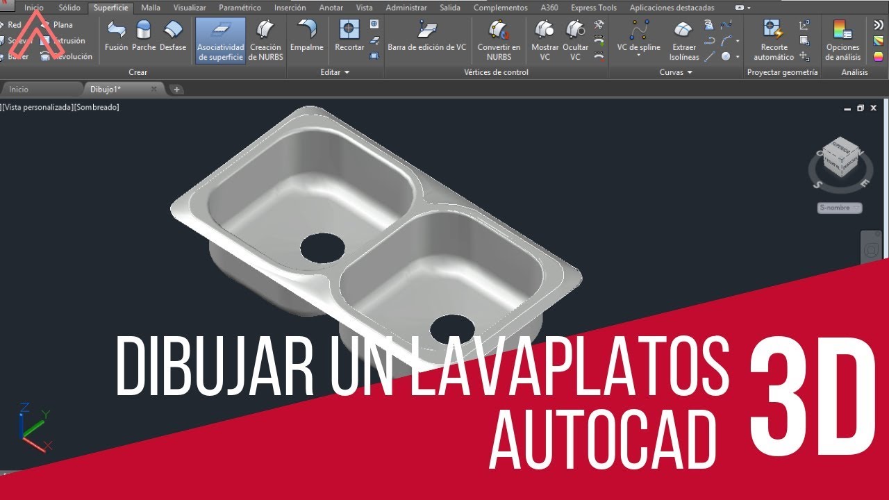 Como dibujar un lavaplatos doble en Autocad 3D