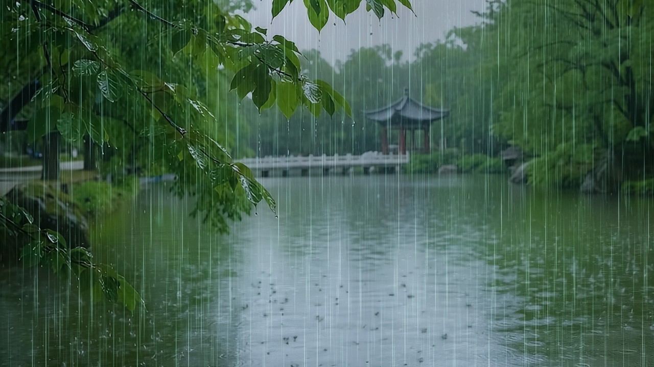 Gentle Rain on Lake & Thunder in the Forest to Fall Asleep Fast | ASMR Nature Forest Rain