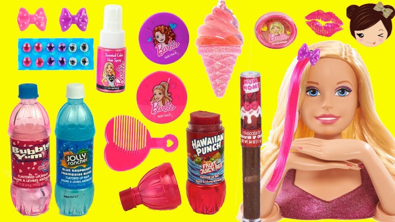 Giant Barbie Hairstyle Color Make Over DIY & Flavour Lip Gloss Cosmetic  Collection
