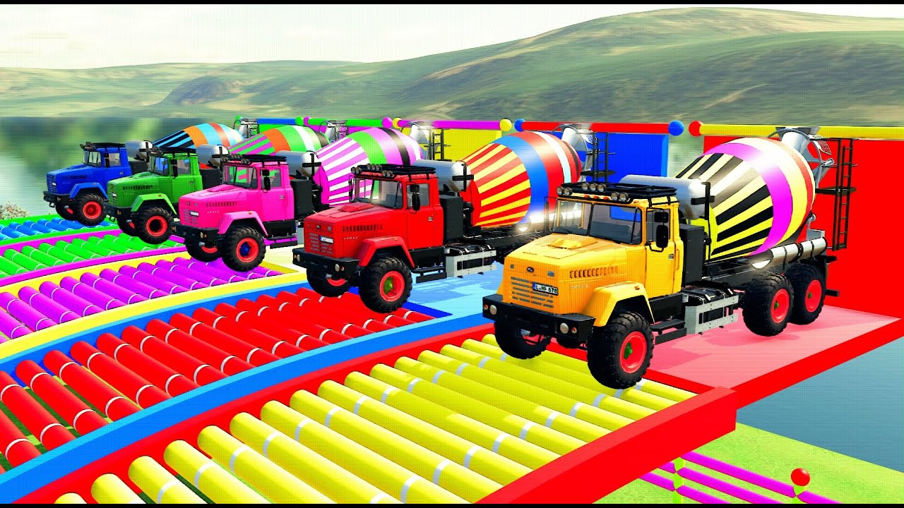 Garage with Colors   ALL MIXER TRUCK WITH DOUBLE FLATBED TRAILER TRUCK, SCANIA, MERCEDES, DAF, KAMAZ