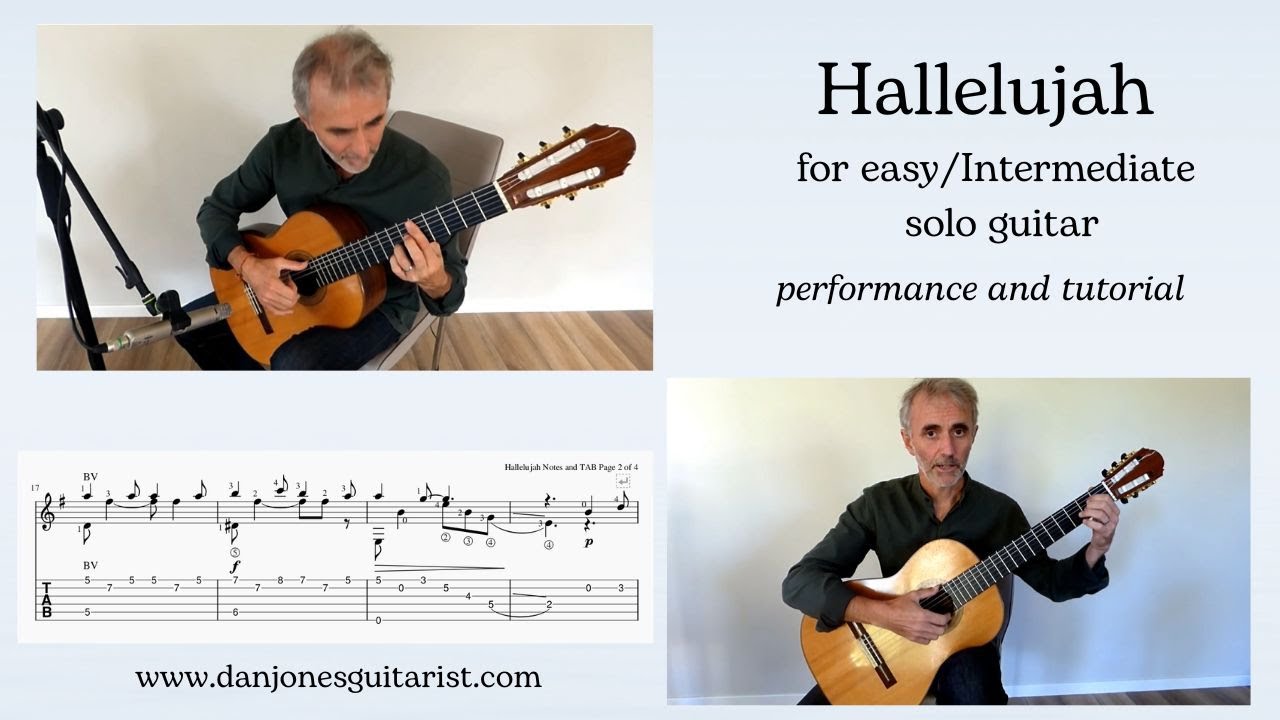 Hallelujah for Easy/Intermediate Solo Guitar with Tutorial