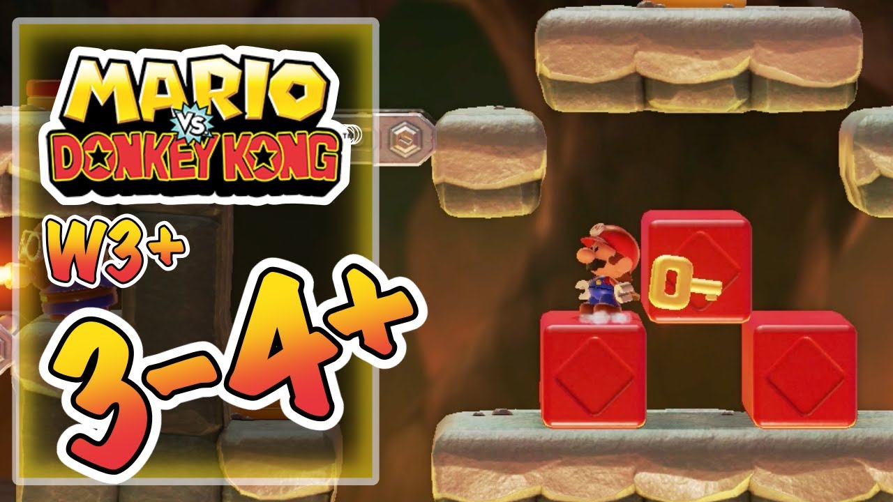 Mario vs Donkey Kong - Level 3-4+ - All Presents (Gifts) W3+ - Fire Mountain Plus