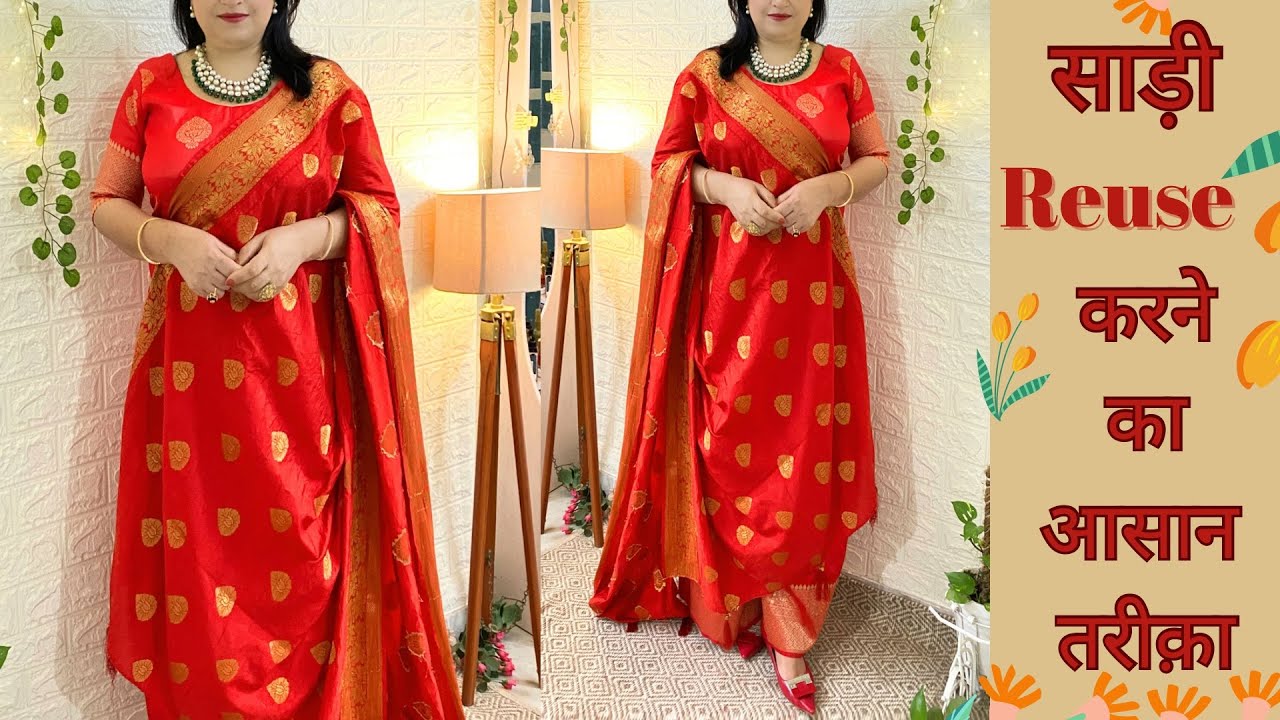 kurti and palazzo cutting stitching from saree/ Reuse old saree