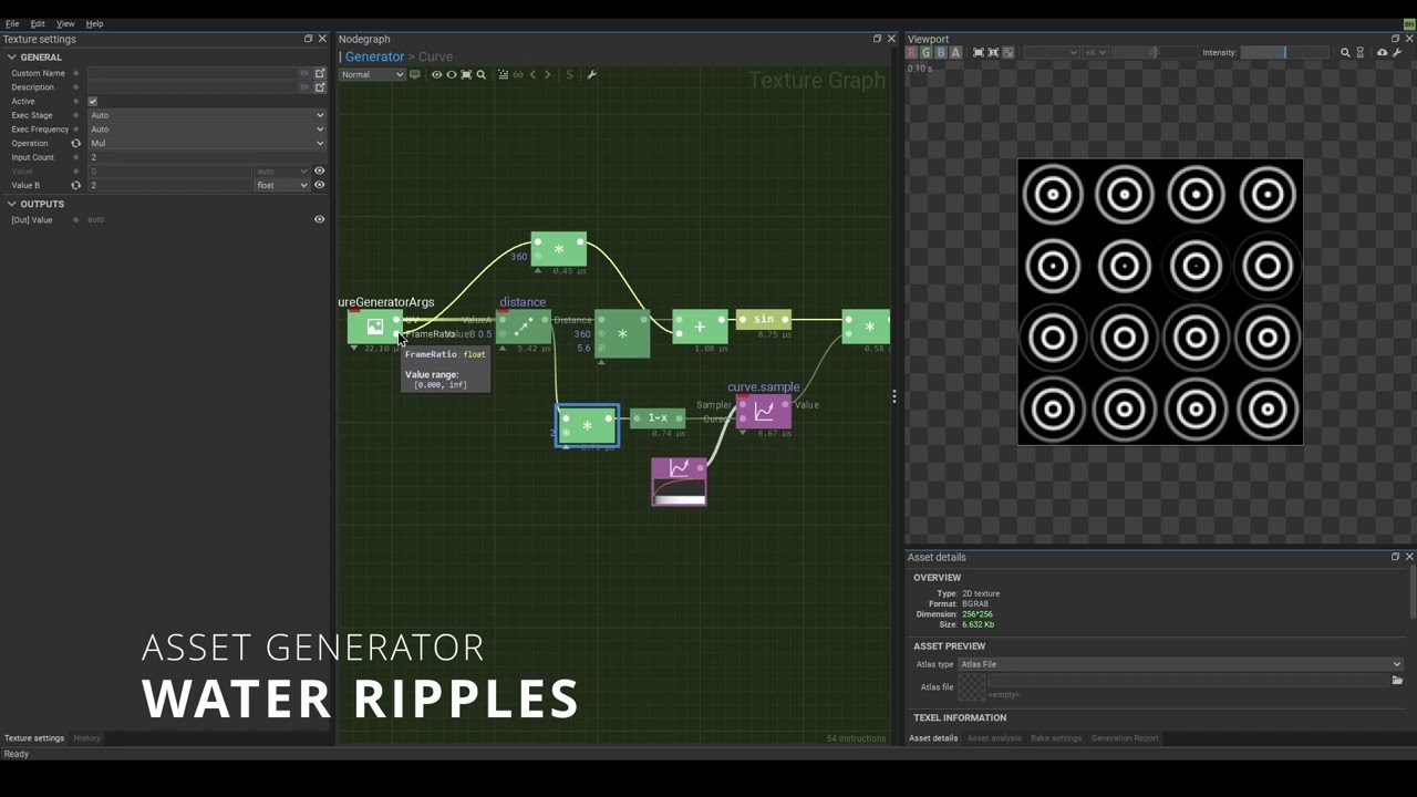 Asset Generator Showcase: Water ripple atlas texture generation