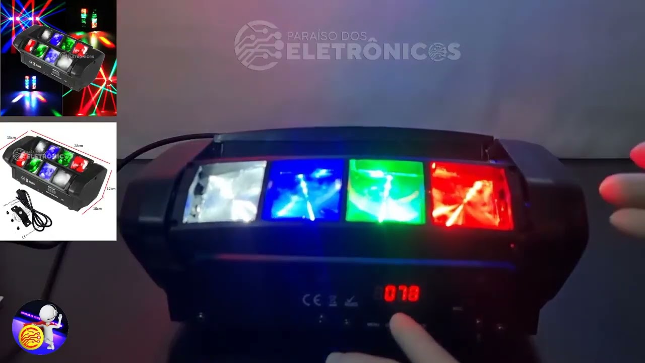 Como Configura E Usa Aprenda Moving Spider Beam 8 Led Globo Jogo De Luz Para festa DJ, Modelo WS3310